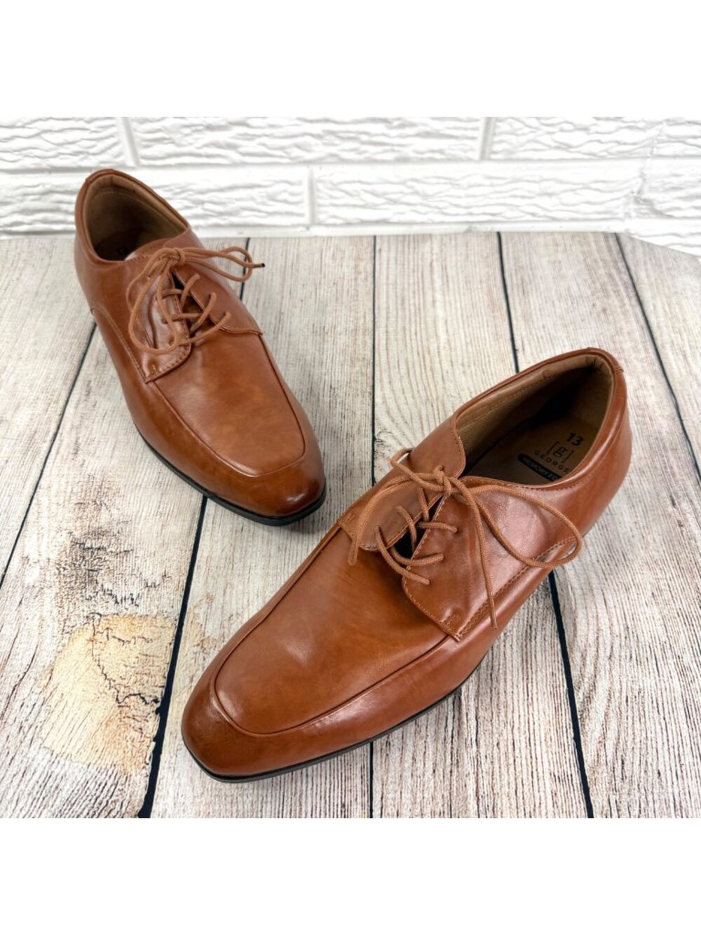 George Mens Brown Faux Leather Casual Dress Oxford Shoes Memory Foam Size 13